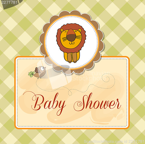 Image of childish baby shower card with cartoon lion