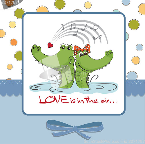 Image of Crocodiles in love.Valentine's day card