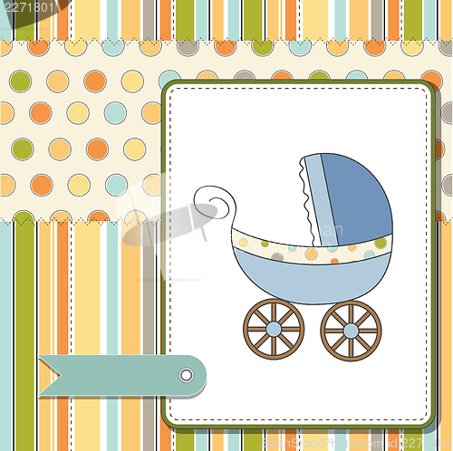 Image of baby boy shower card with stroller