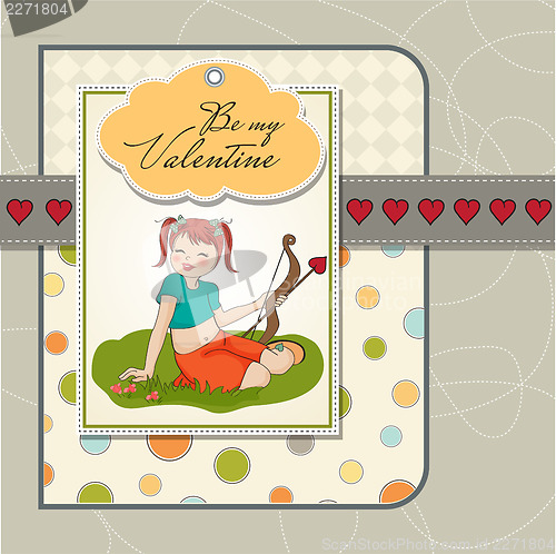 Image of young pretty girl with cupid bow. valentine's day card