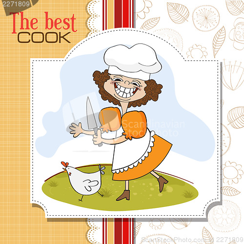 Image of the best cook certificate with funny cook who runs a chicken