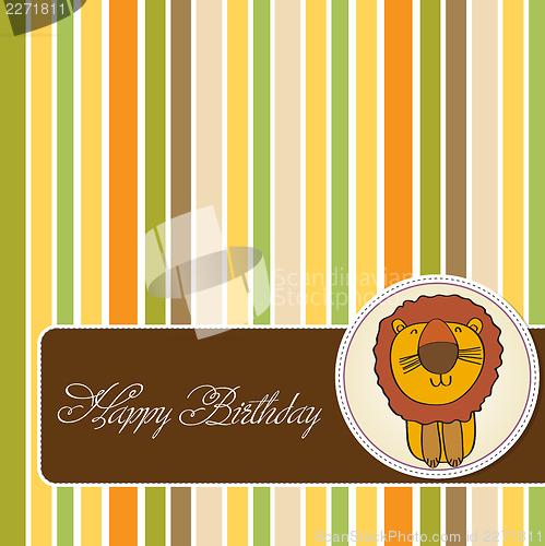 Image of childish baby shower card with cartoon lion