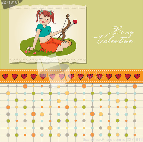 Image of young pretty girl with cupid bow. valentine's day card