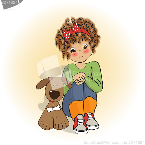 Image of curly little girl and her dog
