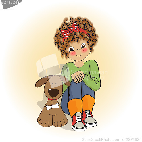 Image of curly little girl and her dog