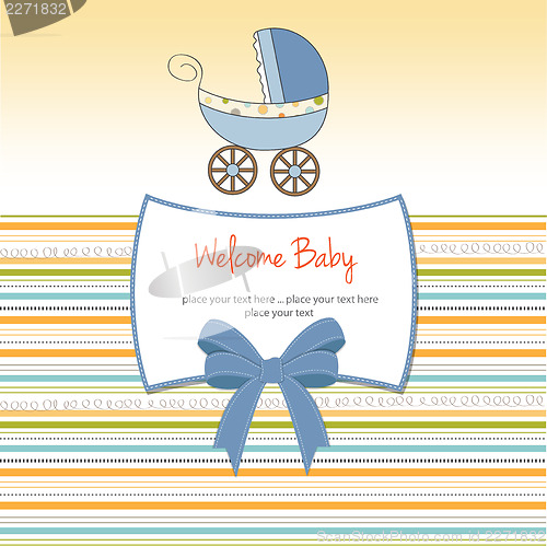 Image of baby boy shower card with stroller