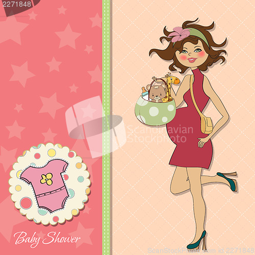 Image of baby announcement card with pregnant woman