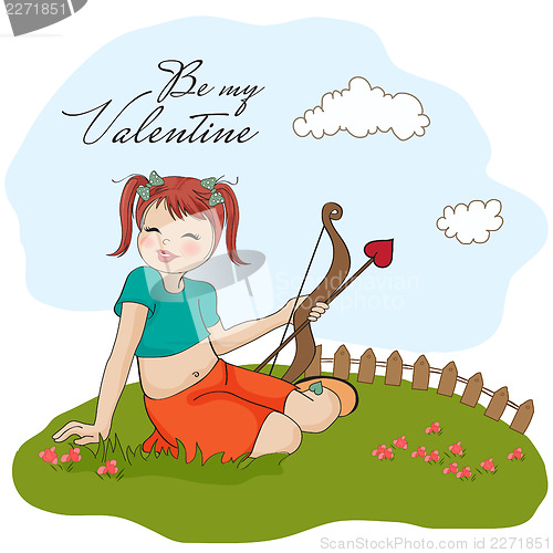 Image of young pretty girl with cupid bow. valentine's day cardy