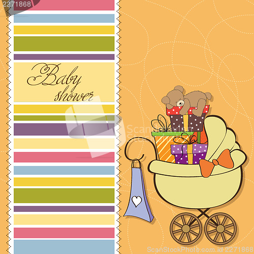 Image of baby shower card with gift boxes