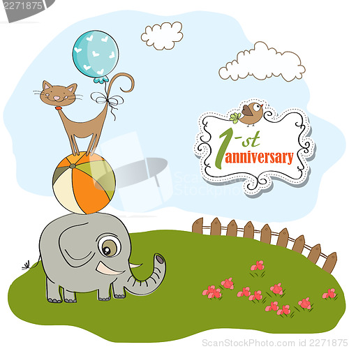 Image of first anniversary card with pyramid of animals