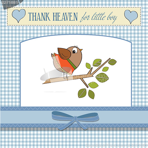 Image of welcome baby card with funny little bird