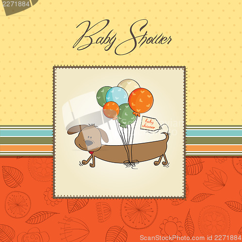 Image of baby shower card with long dog and balloons