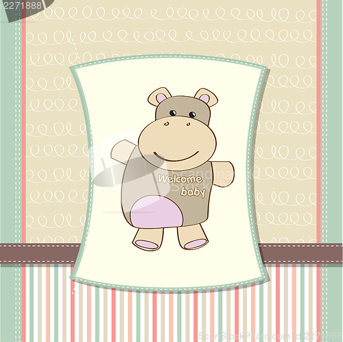 Image of childish baby shower card with hippo toy