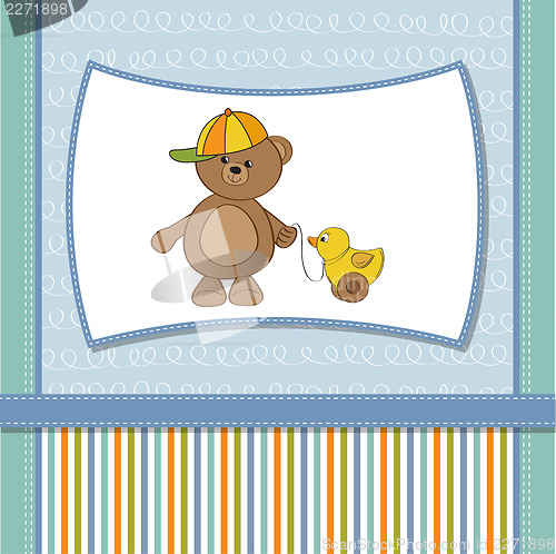 Image of cute greeting card with boy teddy bear