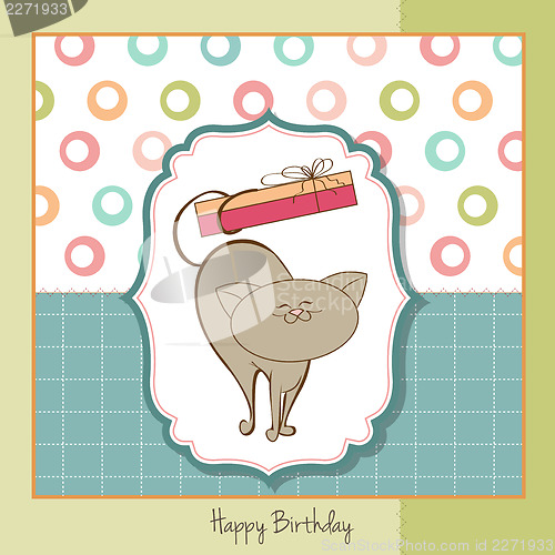 Image of happy birthday card with cute cat