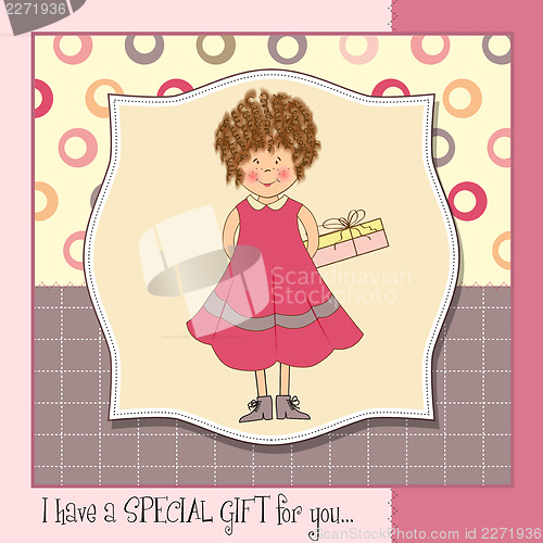 Image of curly young girl she hide a gift