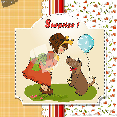 Image of young girl and her dog in a wonderful birthday greeting card