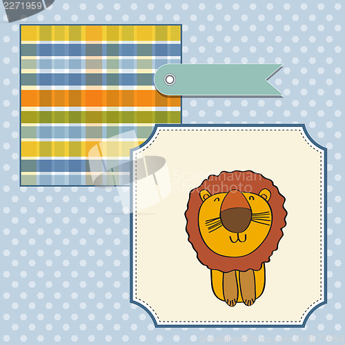 Image of childish baby shower card with cartoon lion