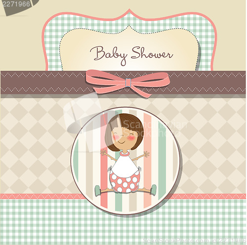 Image of new baby girl announcement card with little girl