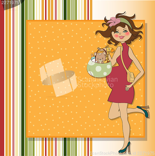 Image of baby announcement card with pregnant woman