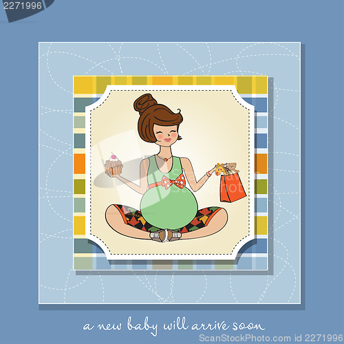 Image of baby announcement card with pregnant woman