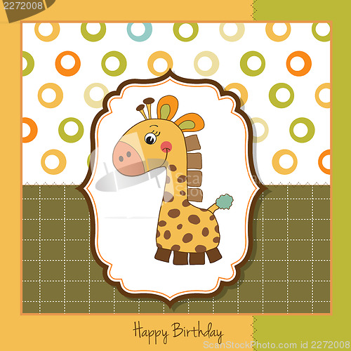 Image of birthday card with giraffe toy