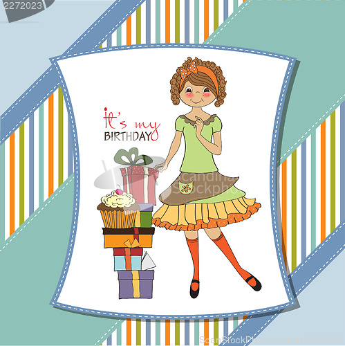 Image of pretty young girl with gift