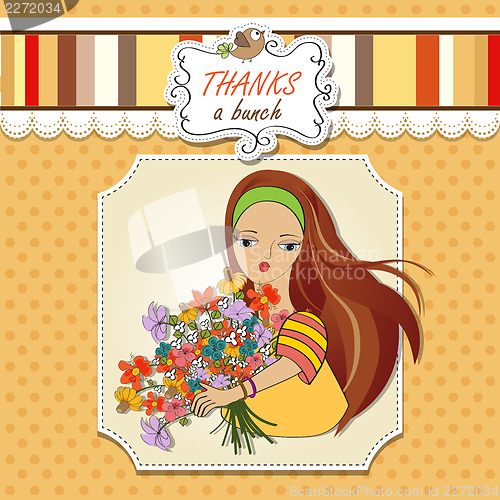 Image of young girl with a bunch of flowers
