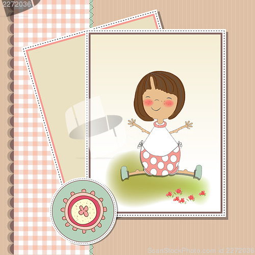 Image of new baby girl announcement card with little girl