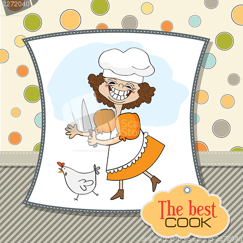 Image of the best cook certificate with funny cook who runs a chicken