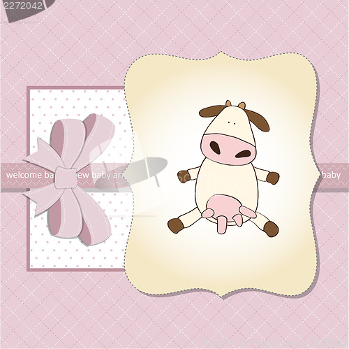 Image of new baby girl announcement card with cow