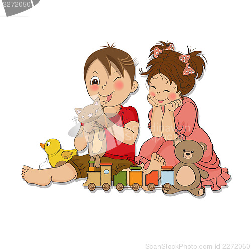 Image of girl and boy plays with toys