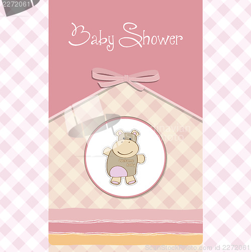 Image of childish baby shower card with hippo toy