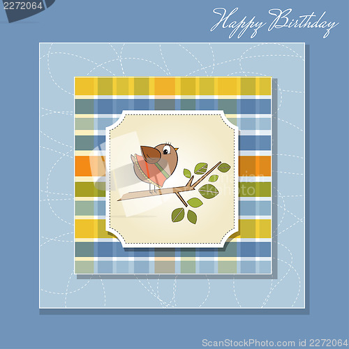 Image of birthday greeting card with funny little bird