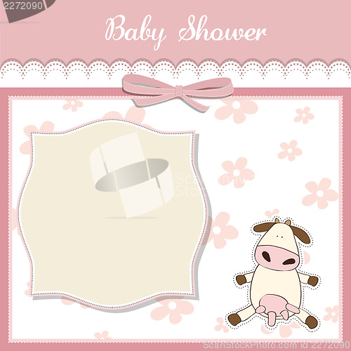 Image of new baby girl announcement card with cow