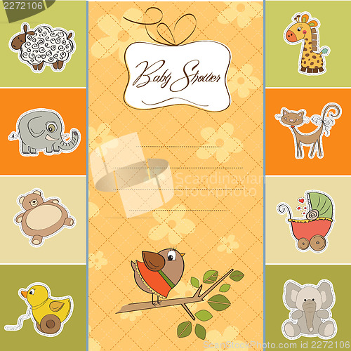 Image of welcome baby card with funny little bird