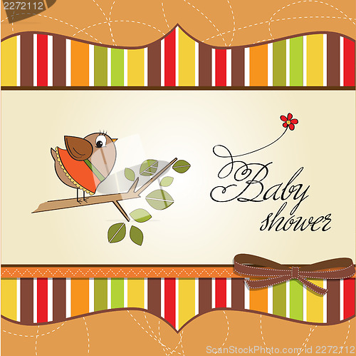Image of welcome baby card with funny little bird