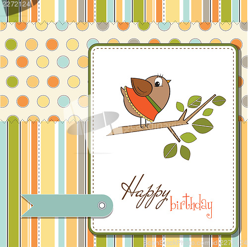 Image of birthday greeting card with funny little bird