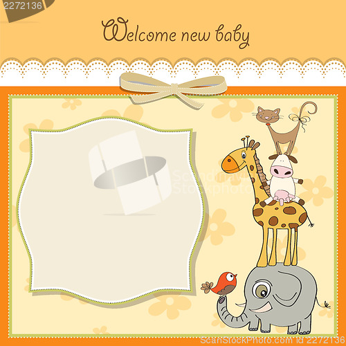 Image of baby shower card with pyramid of animals