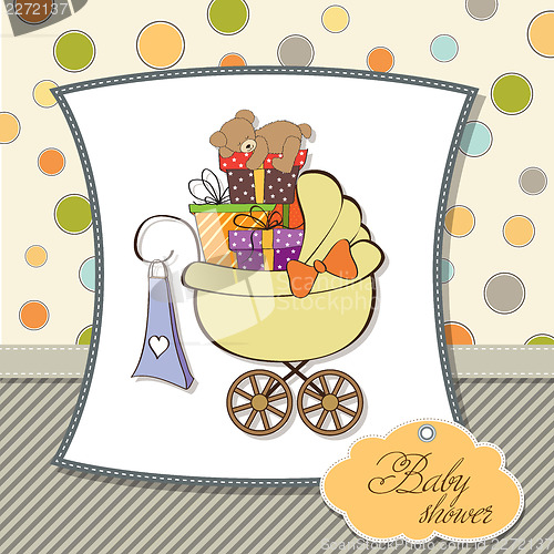 Image of baby shower card with gift boxes