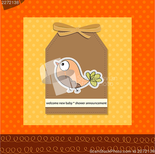 Image of welcome baby card with funny little bird