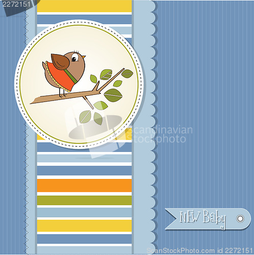 Image of welcome baby card with funny little bird