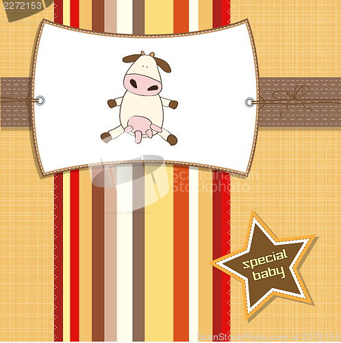 Image of new baby girl announcement card with cow