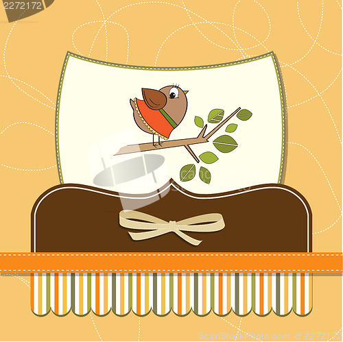 Image of romantic greeting with funny little bird