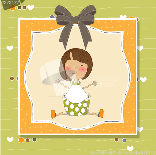 Image of new baby girl announcement card with little girl