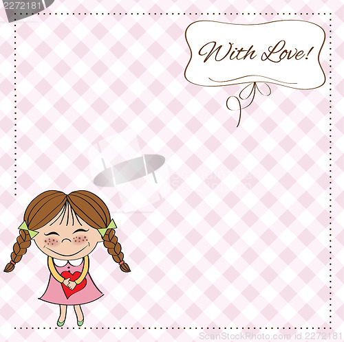 Image of Funny girl with hearts. Doodle cartoon character.