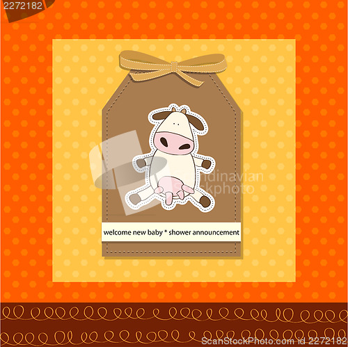 Image of new baby girl announcement card with cow