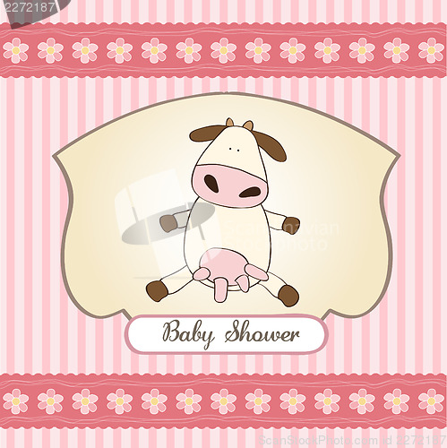 Image of new baby girl announcement card with cow