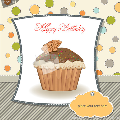 Image of cute happy birthday card with cupcake