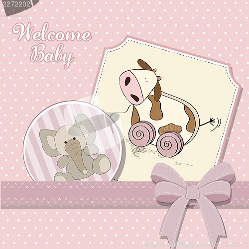 Image of Baby shower card with cute cow toy